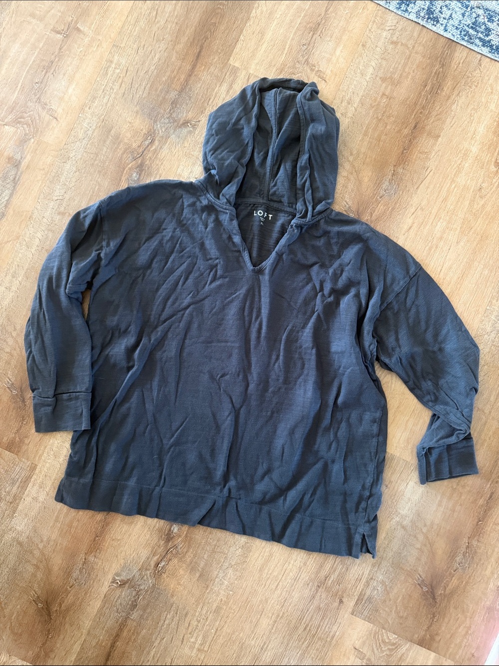 LOFT Charcoal Gray V-Neck Hooded Pullover - XL
